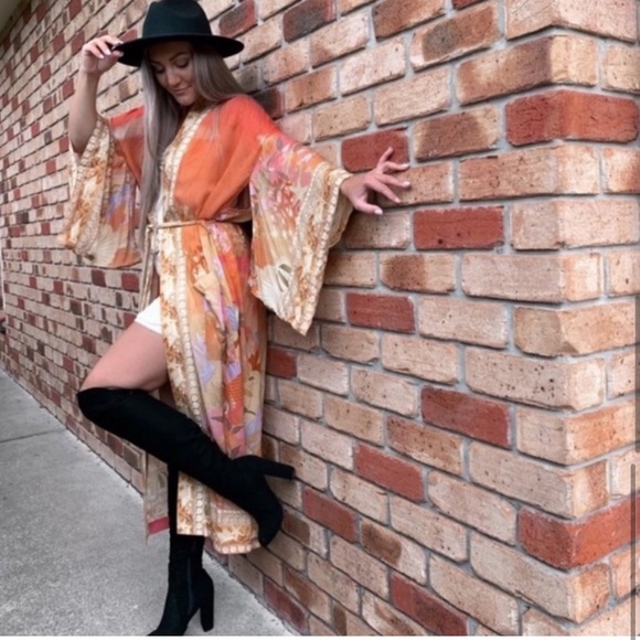 New Gorgeous Bohemian Mixed Floral Print Mermaid Kimono Duster Jacket Robe - Picture 9 of 14